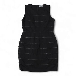 Calvin Klein Sheath Dress Sz 12 Black Zip Adorned Sleeveless Crew Neck Partycore